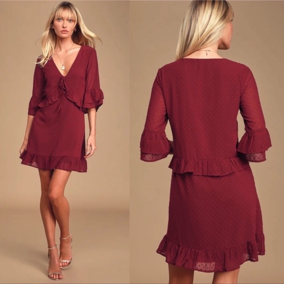 LULU’S Favorite Daydream Swiss Dot Babydoll Mini Dress. Size Small - Picture 1 of 12